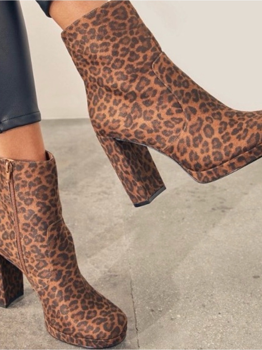 JustFab Leopard Print Platform Block Heel Ankle Boots - Brown